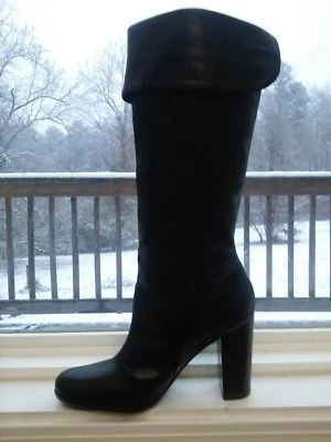Talbots Sz 7B Med  Black Soft Leather Block High Heel Women's  Knee Boots - Image 1 of 4