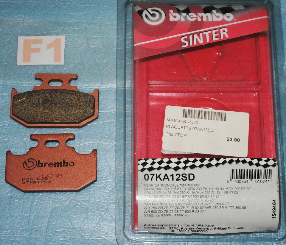 2 plaquettes de frein BREMBO Yamaha YZ WR 125 250 400 Kawasaki KX 500 Suzuki RM - Photo 1/1