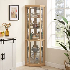 Corner Lighted Curio Cabinet Corner Glass Cabinet Lighted Curio Cabinet Corner D - Picture 1 of 16
