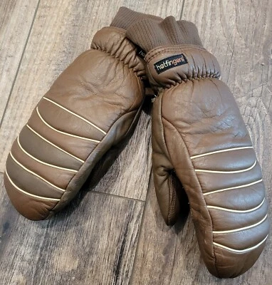 Vintage Wells Lamont Hotfingers Women’s M Leather Brown Mittens Riding Ski - Изображение 1 из 4