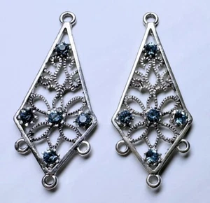 Focal, 2 Antiqued Silver Pewter Earring Kites w/ Aqua Blue Swarovski Crystals* - Picture 1 of 4