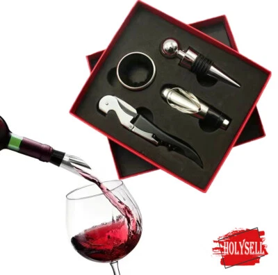 4 in 1 Wine Bottle Opener Set Key Corkscrew With Foil Cutter Pourer Stopper Gift - Image 1 of 4
