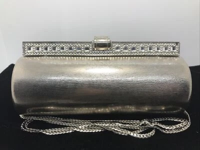 Vintage Textured Silver tone Crystal  Embelished Chain Strap Shoulder Bag Purse  - Image 1 of 4