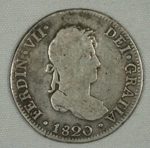1820 Spanish 2 Reales, Peru Mint. Portrait, Damaged Rev. - Picture 1 of 3