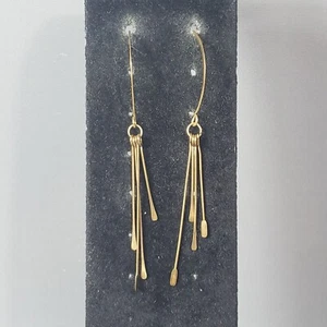 Pendientes colgantes Threader tono dorado retro mediados de siglo modernista perforados 3,5" - Imagen 1 de 9