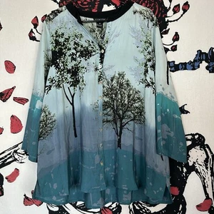 Citron Santa Monica Floral 100% Silk Women's Button Up Blouse Top Tunic Boho 3XL - Picture 1 of 5
