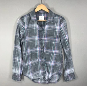 American Eagle Shirt Womens Small Pink Plaid Boyfriend Fit Button Up Chambray LS - Picture 1 of 12