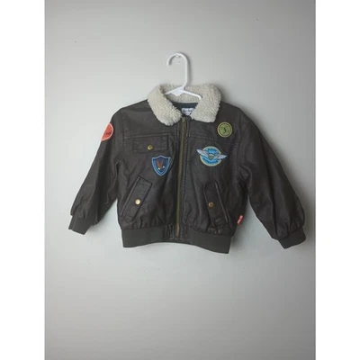 Chaqueta de aviador de cuero sintético Le Top Up Away parches de cuello sherpa marrón talla 2T Foto 1 de 4