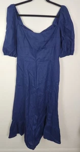 Reformation Women's Sz. 10 Blue Linen Belgium Midi Length Short Sleeve Dress - Picture 1 of 6