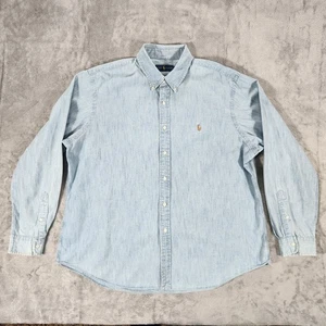 Ralph Lauren Hemd Herren 2XL Blau Chambray Denim Button Down Fleisch Pony Logo - Bild 1 von 11