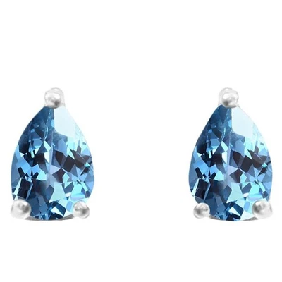 Pendiente solitario de topacio natural en forma de pera de 6,00 quilates enchapado en oro blanco de 18 quilates Foto 1 de 4