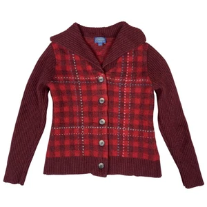 Cárdigan Pendleton Lana de Cordero a Cuadros Mujeres L Rojo Chal Cuello Botón Suéter - Imagen 1 de 7