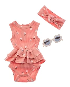 Rachel Zoe 3Pc Bubble Romper Set With Sunglasses 0/3M - Picture 1 of 2
