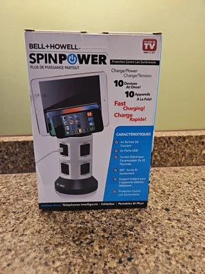 Spin Power Charging Station Bell+Howell 4 Outlets 6 USB Charger Surge Protection - Image 1 of 4
