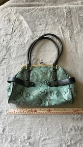 THE FIND Gold Hardware Turquoise Faux Leather Snakeskin Handbag - Picture 1 of 8