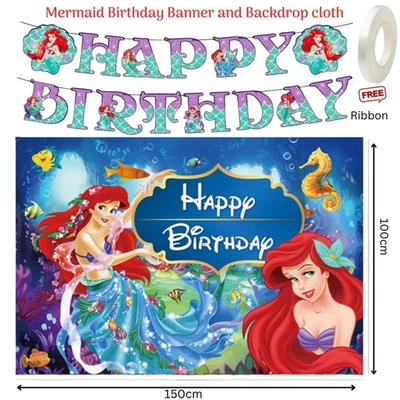Mermaid Backdrop cloth mermaid birthday banner card kid party balloon decoration - Image 1 of 2