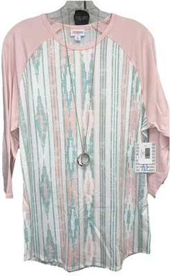 NUEVA 2.0 LuLaRoe XL Blanca Rosa Como Nueva Cuerpo Azteca Rosa Mangas Randy Camiseta de Béisbol Foto 1 de 4