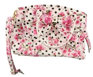 Betsey Johnson Mini Bow Satchel White Floral Polka Dot Handbag Purse Shoulder - Picture 1 of 11