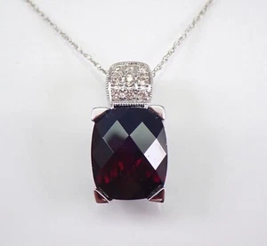 14K White Gold Garnet Pendant Enhancer, Diamond and Garnet Necklace for Women - Picture 1 of 7