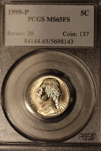 P Jefferson Nickel 1999 graduación profesional MS65FS - REV CCW rotación de troqueles - Imagen 1 de 7