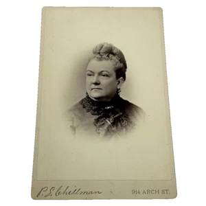 Cabinet Card Woman Portrait Curly Hair Frilled Top - Picture 1 of 8