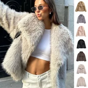 Winter Plush Coat Fashion Thicken Lapel Outwear Casual Long Sleeve Tops Womens C - Picture 1 of 11