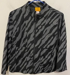 Ruby Rd. Zebra Animal Print Zipper Jacket Gray Black Women Size 12 Long Sleeve - Picture 1 of 3