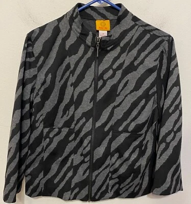 Ruby Rd. Chaqueta con Cremallera Estampado Animal Cebra Gris Negro Mujer Talla 12 Manga Larga Foto 1 de 3