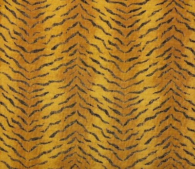 P KAUFMANN ROULAN SAFFRON BLACK TIGER ANIMAL PRINT FABRIC 17.5 YARDS 54"W - Image 1 of 4