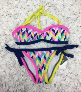 Bca By Rebecca Virtue 2 Piece Bikini Set Bottom Halter Top Size S Chevron #I17 - Picture 1 of 1