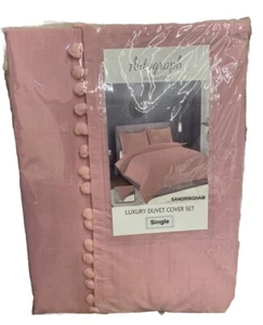 SINGLE DUVET SET POLY COTTON SANDRINGHAM DESIGN PINK HIGH QUALITY L561 - Picture 1 of 1