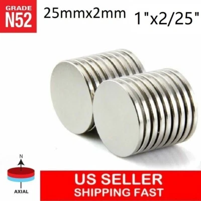 ARTEC 10 25 50 100pc 25mm x 2mm 1"x2/25" N52 Strong Disc Rare Earth Neodymium Magnet
