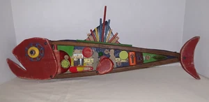 Folk Art Fish Handcrafted Wall Hanging Wood Signed OOAK "Primary Porpoise" - Picture 1 of 20