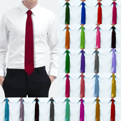 Men's Tie Plain Ties Satin Solid Color Slim Skinny Smart Party Wedding Thin Neck - Image 1 of 4