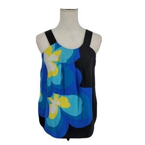 Tibi ärmelloses Seidentop blau schwarz gelb abstraktes Blumendruck Damengröße 2 - Bild 1 von 8