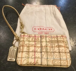 Coach kleine Handgelenktasche kariert gold Logo Schreibweise Est 1941 rosa Futter. Mit Tasche - Bild 1 von 7
