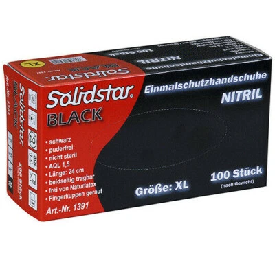 SOLIDSTAR ODER MEDITRADE 100 BLACK Nitril Einweghandschuhe Handschuhe Schwarz Latexfrei S / M / L / XL