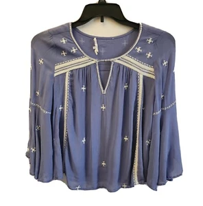 Floreat Anthropologie Adena Boho Top Gr. 2 Lavendel bestickt Glockenärmel - Bild 1 von 4