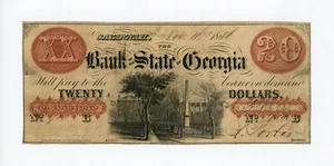 1856 $20 The Bank of the State of GEORGIA Note (at Athens Branch) - Picture 1 of 2