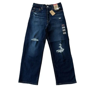 Jeans Levi's Premium Ribcage dritti alla caviglia effetto invecchiato denim vita alta 28x26 - Foto 1 di 14