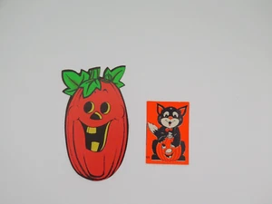Vintage Halloween Decorations Paper Pumpkin and Black Cat Card - Picture 1 of 5