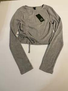 Wild Fable Shirt Womens Medium Gray Long Sleeve Slim Fit Ruched Crop Top - Picture 1 of 8