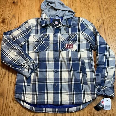 NWT NFL New York Giants Men's Medium Quilted Flannel Jacket Full Zip Hoodie - Image 1 of 4