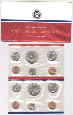 1987 P&D Mint Set Brilliant Uncirculated US with Envelope & COA (10 Coin Set) - Image 1 of 4