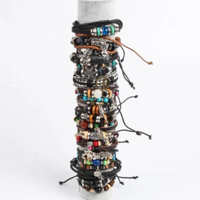 Wholesale 10pcs Handmade Genuine Leather Bracelet Cuff Punk Tribal Ethnic gifts Foto 1 de 4