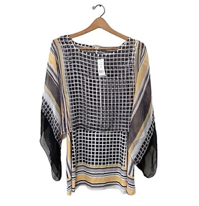 NWT Live & Let Live Tank & Blouse Set Womens 2X Black Yellow Semi-Sheer 2-Piece - Picture 1 of 12