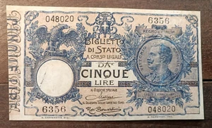 20. Dezember 1925 Königreich Italien 5 Lire Seitenmatrix Vittorio Emanuele III - Bild 1 von 2