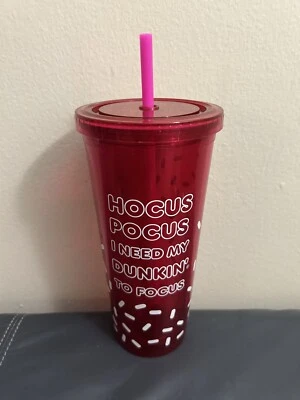 Dunkin Donuts "Hocus Pocus" Red White 24oz Travel Tumbler Cup - Image 1 of 4