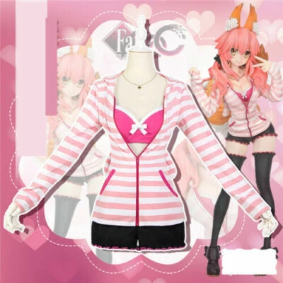 Lindo disfraz de disfraz de Tamamo no Mae Fate/Grand Order traje diario abrigo rosa Foto 1 de 4