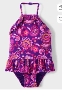 Girls Paisley Ruffle One Piece Swimsuit - Splish-Splash - Purple- 6 New With Tag - Picture 1 of 6